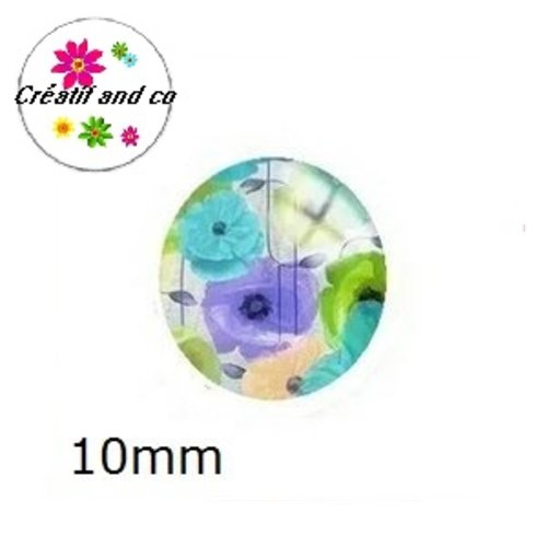 X2 cabochons fleuri 10mm