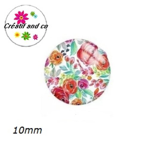 X2 cabochons fleuri 10mm