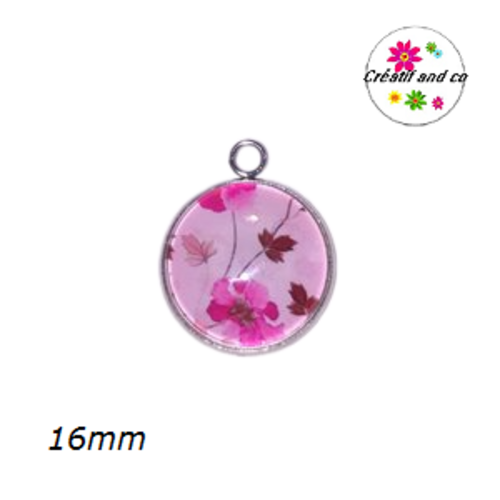 Pendentif cabochon fleuri 16mm