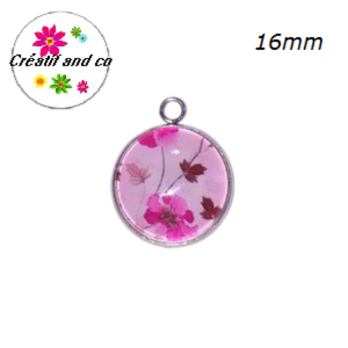 Pendentif cabochon fleuri 16mm