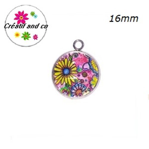 Pendentif cabochon fleuri 16mm