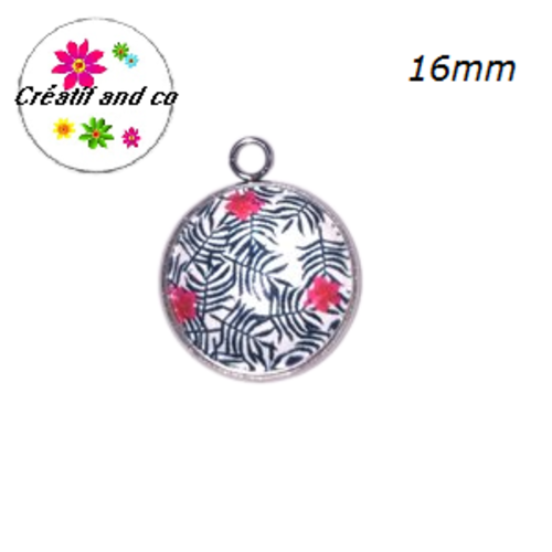 Pendentif cabochon fleuri 16mm