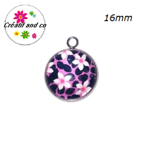 Pendentif cabochon fleuri 16mm