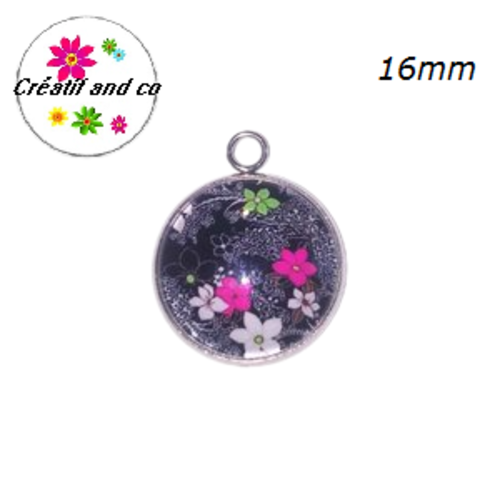 Pendentif cabochon fleuri 16mm