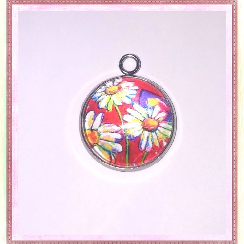 Pendentif cabochon fleuri 16mm