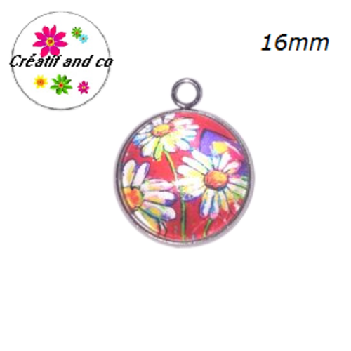 Pendentif cabochon fleuri 16mm