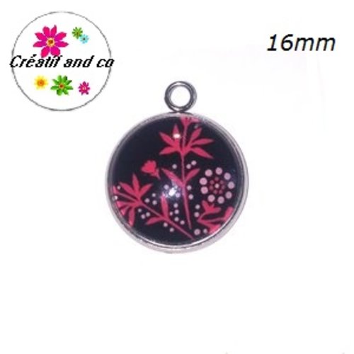 Pendentif cabochon fleuri 16mm