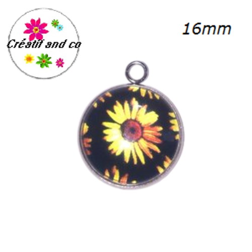 Pendentif cabochon fleuri 16mm