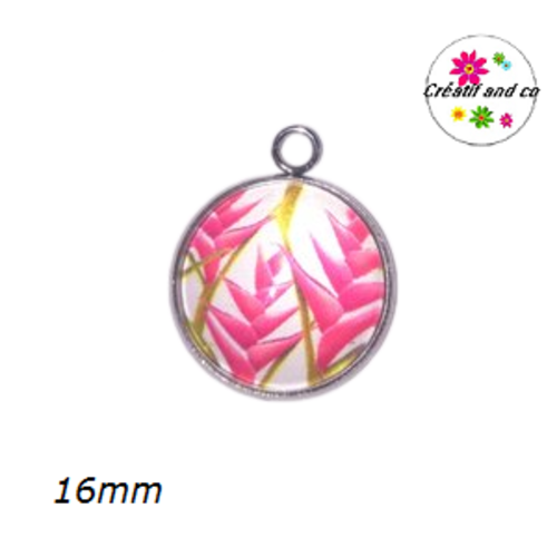 Pendentif cabochon feuille tropicale 16mm