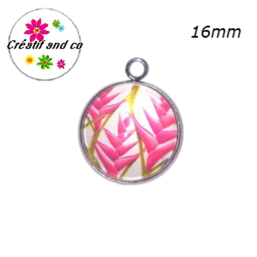 Pendentif cabochon feuille tropicale 16mm