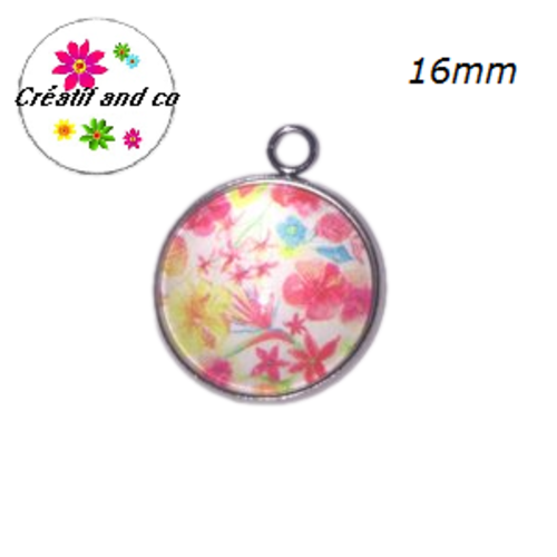 Pendentif cabochon fleuri 16mm