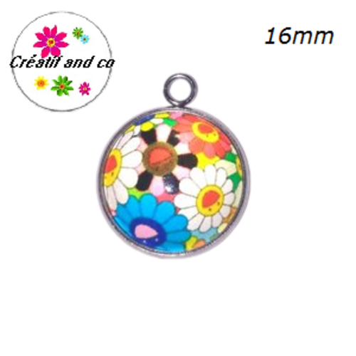 Pendentif cabochon fleuri 16mm