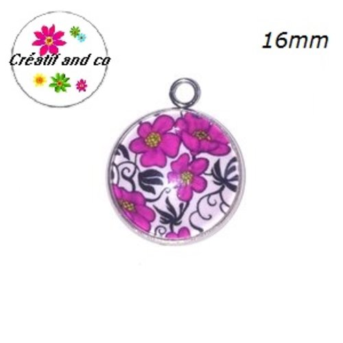 Pendentif cabochon fleuri 16mm