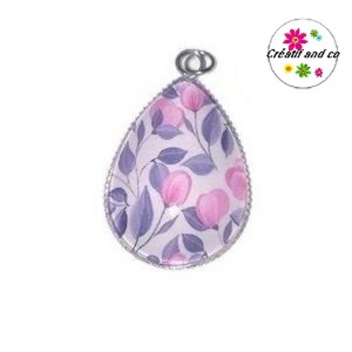 Pendentif  cabochon goutte fleur