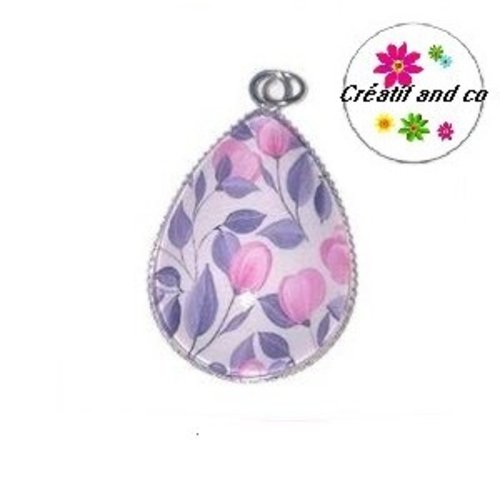 Pendentif  cabochon goutte fleur