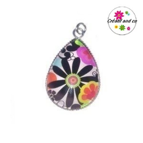 Pendentif  cabochon goutte fleur