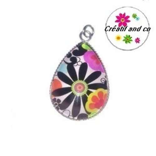 Pendentif  cabochon goutte fleur