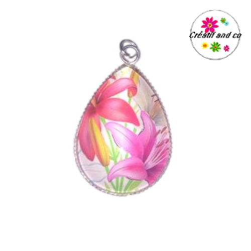 Pendentif cabochon goutte fleur