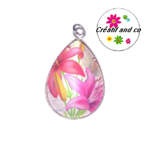 Pendentif cabochon goutte fleur