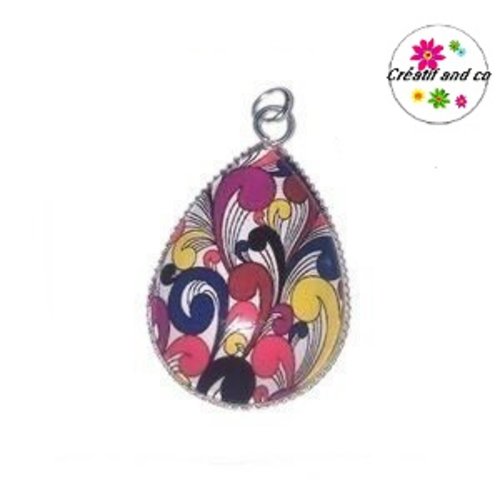 Pendentif cabochon goutte à motif