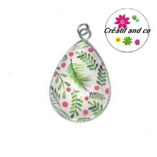 Pendentif cabochon goutte feuille