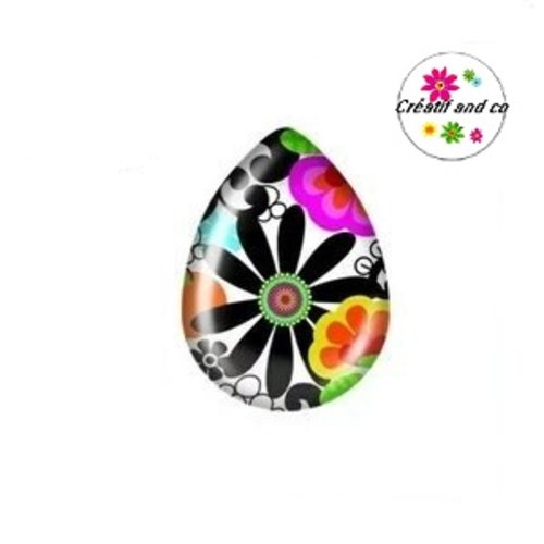 Cabochon goutte fleurie 18x25mm