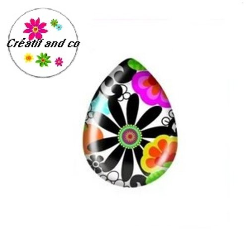 Cabochon goutte fleurie 18x25mm