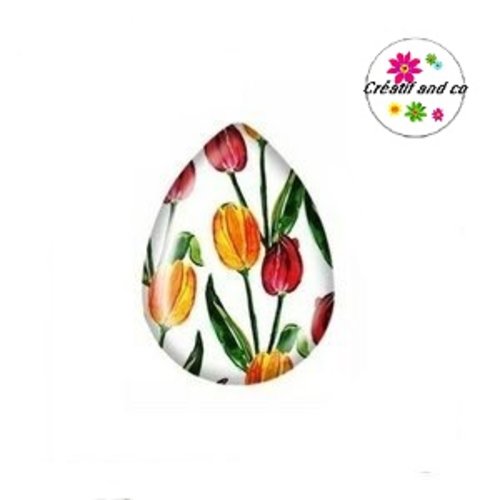 Cabochon goutte fleurie 18x25mm