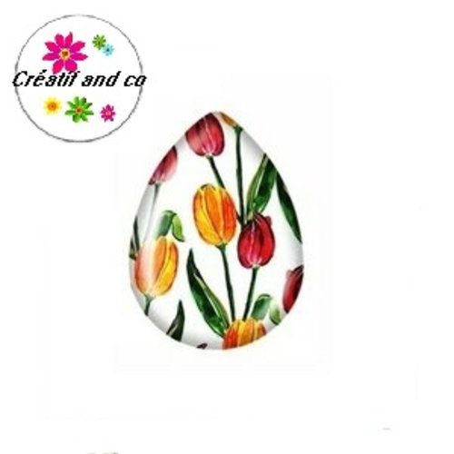 Cabochon goutte fleurie 18x25mm