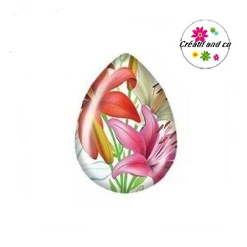 Cabochon goutte fleurie 18x25mm