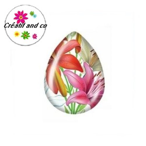 Cabochon goutte fleurie 18x25mm