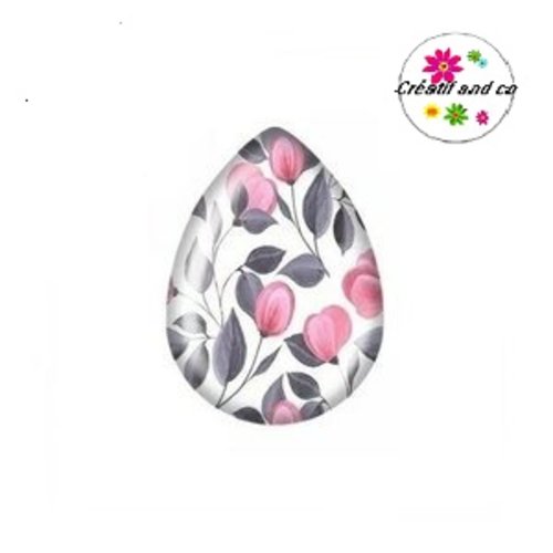 Cabochon goutte fleurie 18x25mm