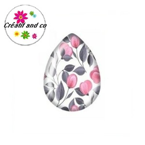 Cabochon goutte fleurie 18x25mm