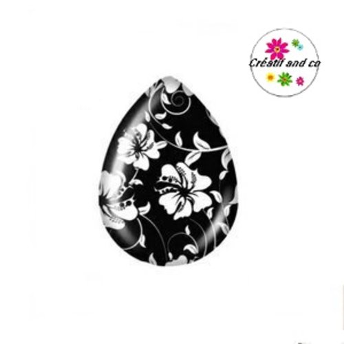 Cabochon goutte fleur blanche 18x25mm