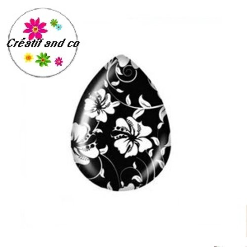 Cabochon goutte fleur blanche 18x25mm