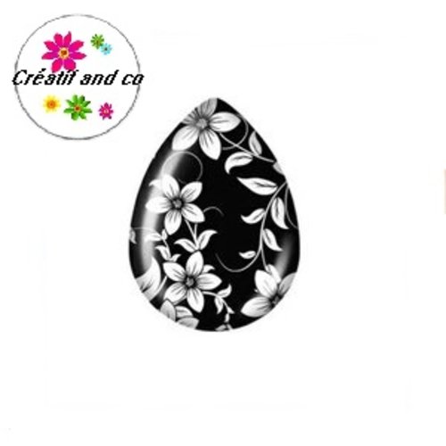 Cabochon goutte fleur blanche 18x25mm