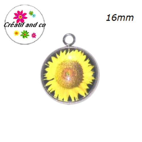 Pendentif cabochon fleuri 16mm