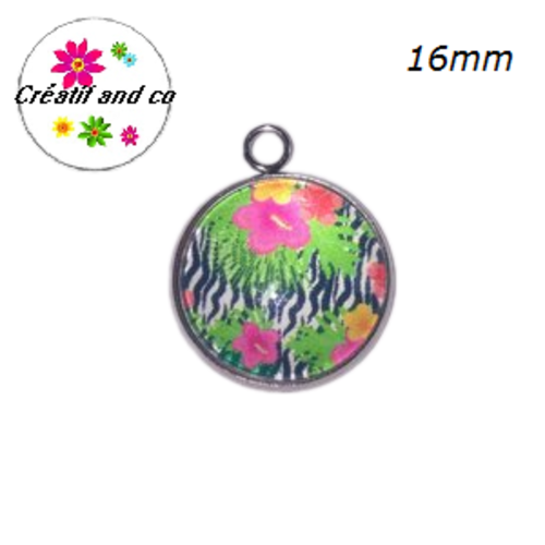 Pendentif cabochon fleuri 16mm