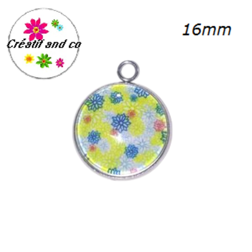 Pendentif cabochon fleuri 16mm