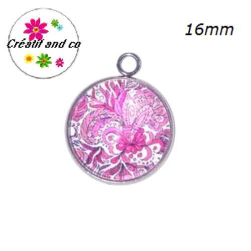 Pendentif cabochon fleuri 16mm