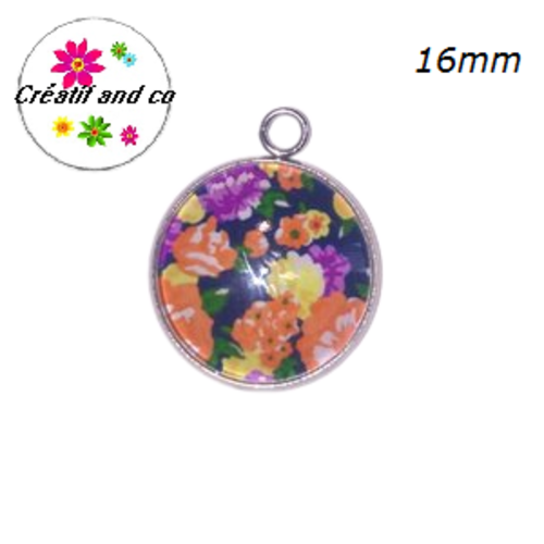 Pendentif cabochon fleuri 16mm