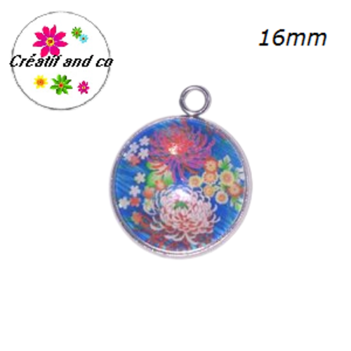 Pendentif cabochon fleuri 16mm