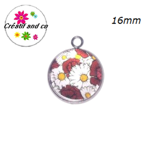Pendentif cabochon fleuri 16mm