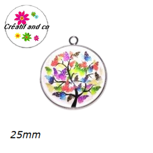 Pendentif cabochon arbre de vie et ses papillons 25mm