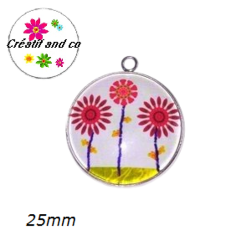 Pendentif cabochon trio de fleurs  25mm