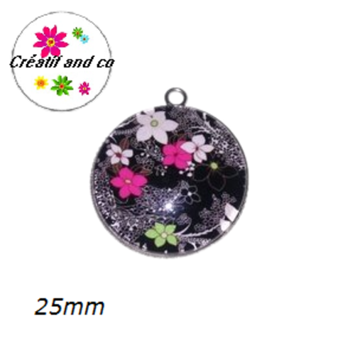 Pendentif cabochon fleuri 25mm