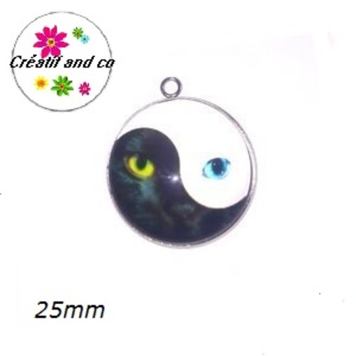 Pendentif cabochon panthère noire/blanche 25mm