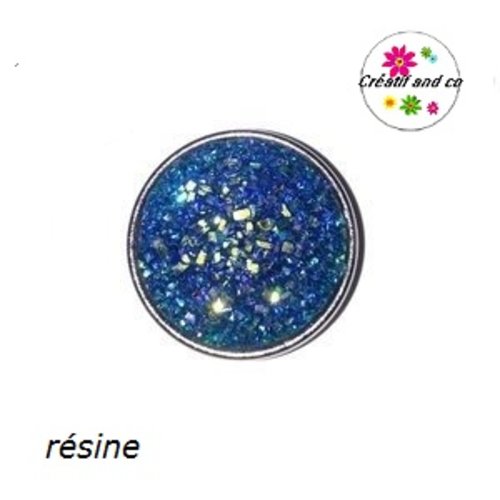 Bouton pression motif effet druzy résine noir bleuté  20mm