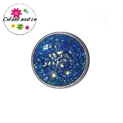 Bouton pression motif effet druzy résine noir bleuté  20mm