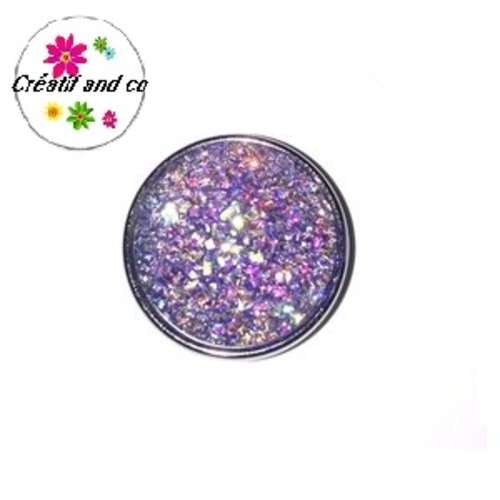Bouton pression motif effet druzy résine parme 20mm